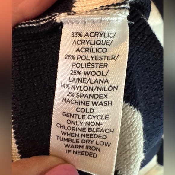 LOFT Women’s Navy & White Striped Sweater Size L Button Shoulder - Picture 6 of 7